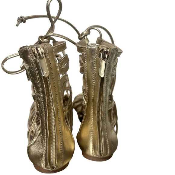 Sam Edelman Flat Sandal 8 Lace-Up Gladiator Caged Boho Strappy Glam Gold Lara - Picture 5 of 8